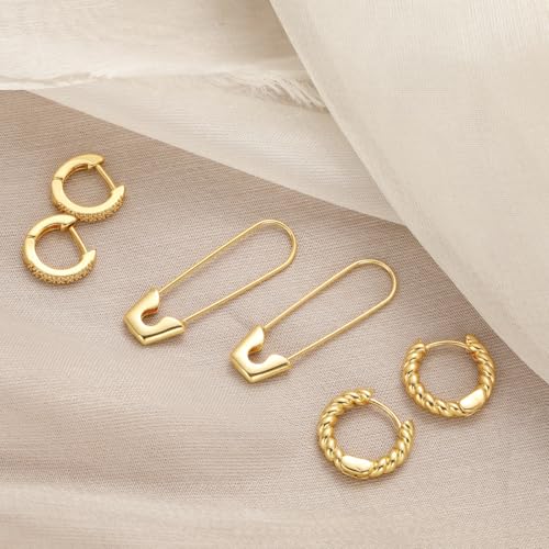 Image of Shining Diva Fashion Anti Tarnish Jewellery Celebrity Inspired 14k Real Gold Plated Simple Plain Link Chain Chunky Huggie Hoop Trendy Stylish Copper Earrings for Women Girls