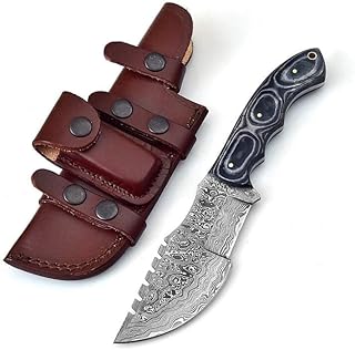 Poshland TR-1168 Custom Handmade Damascus Steel 10 Inches Tracker Knife - Perfect Grip Black Micarta Handle - Poshland