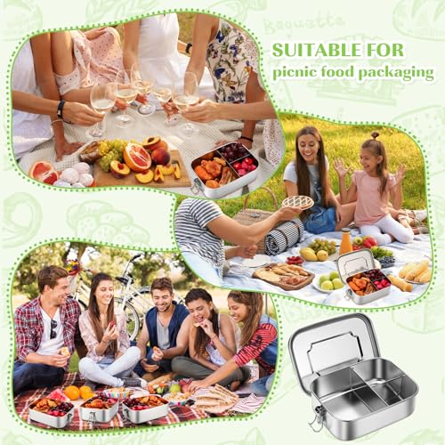 Image of Funnymoom 4 Pcs Stainless Steel Metal Bento 40 oz Leak Proof Metal Lunch Container 3 Compartment Packing Box Sandwich Container Bento Snack Box for Work Travel Adults