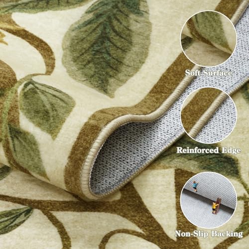 Collive alfombra lavable 5x7, diseño floral verde miniatura 4
