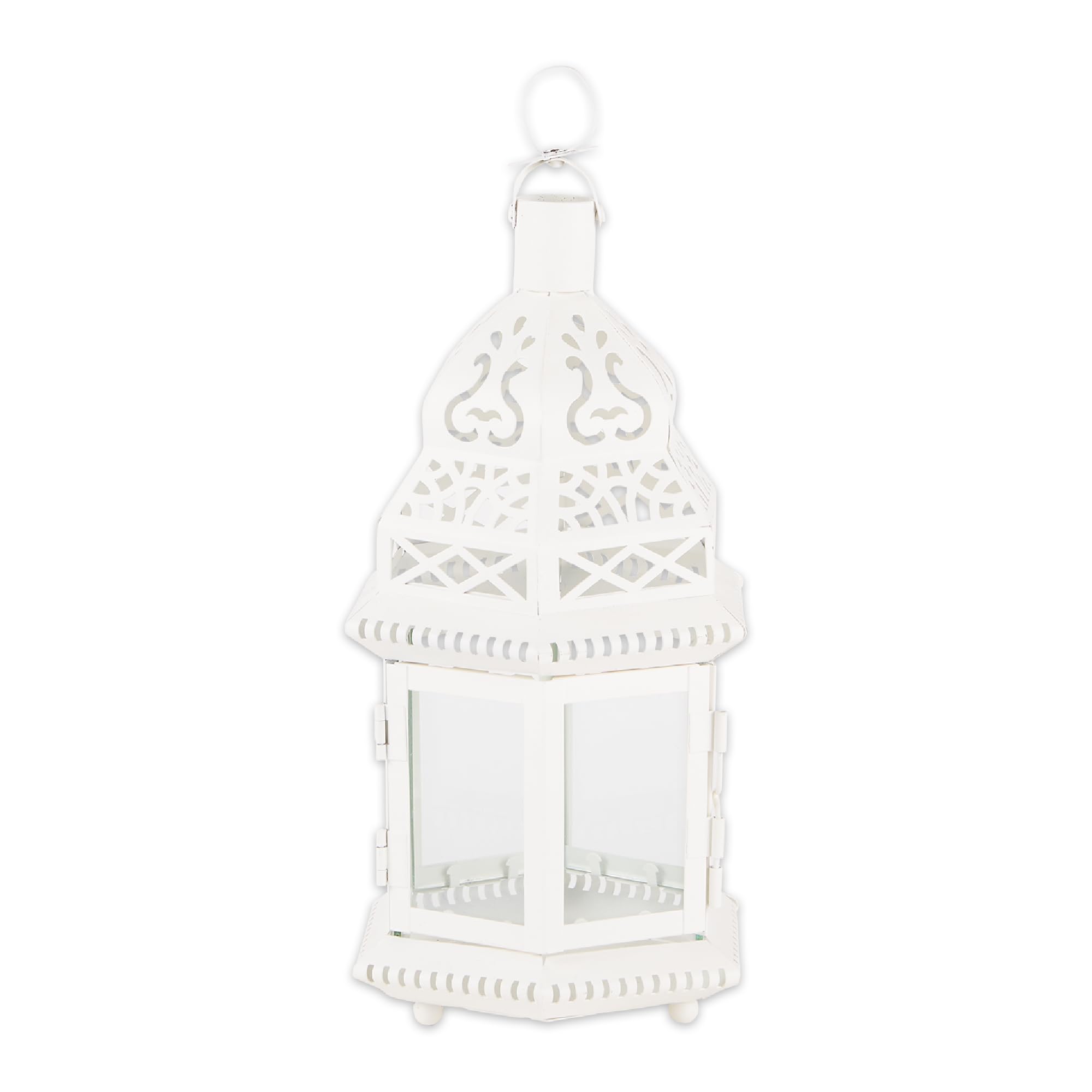 Zingz & Thingz Moroccan Style Candle Lantern Holder, Decorative Light Home Decor, Indoor & Outdoor, 13" Tall, White