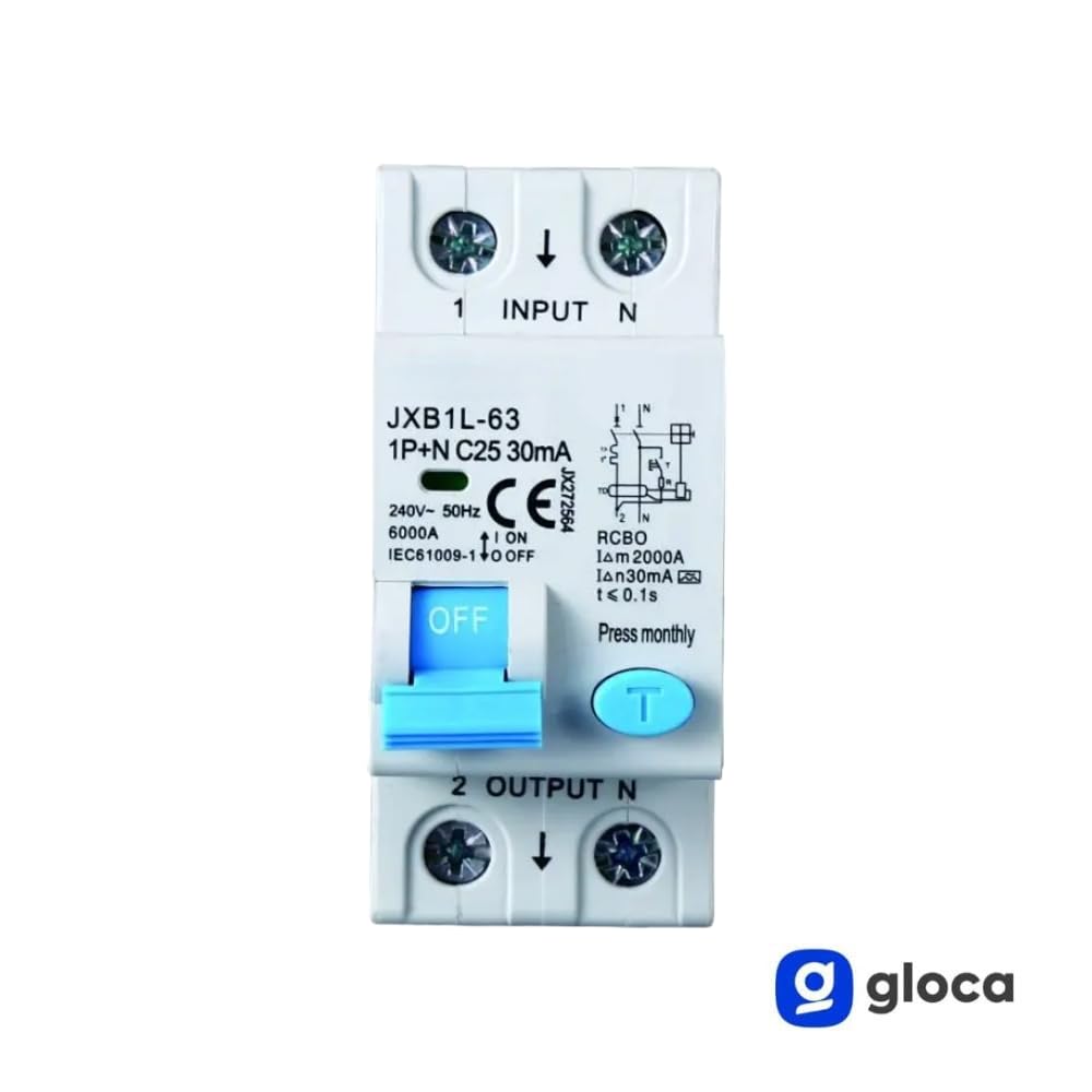 gloca Interruptor magnetotérmico diferencial 1P+N 25A 30mA 220V 6KA 2 módulos DIN C25 Clase A