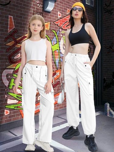 Image of Cromoncent Cargo Pants Girls & Women Parachute Pants Y2K Baggy Rave Clothes Waterproof with Pockets, 6 Years - 3XL