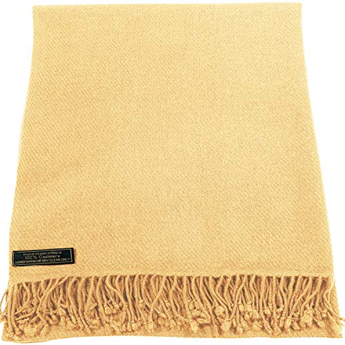 CJ Apparel Light Gold 100% Cashmere Shawl Pashmina Scarf Wrap Stole Head Wrap Hand Made in Nepal New2