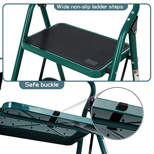 SUNCOO 5 Step Ladder, Folding Step Stool w/Non-Slip Rubber Feet, 330lbs Load Sturdy Steel Foldable Ladders, Lightweight Portable Stool Stairs, Multi-use Ladder Stand for Household and Office