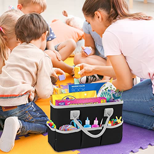 Image of ZKOO Art Supply Storage Organizer Caddy, Craft Tote Bags With Pockets for Scrapbook Organization and Storage Supplies, Portable Office Organizer (Black, Small) (Pack of 2)