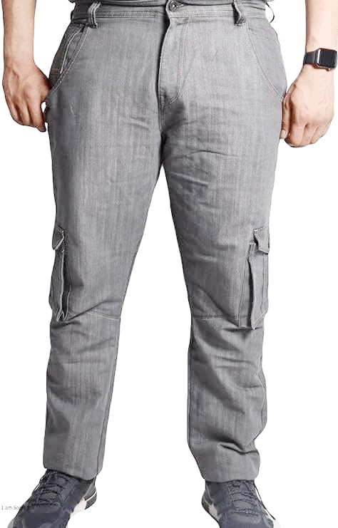 Men's Cargo Combat Jeans – Regular Fit Denim Work Trousers, Multi-Pocket Design, Zip Fly Cargo Pants, Casual Cargo Jeans for Men UK