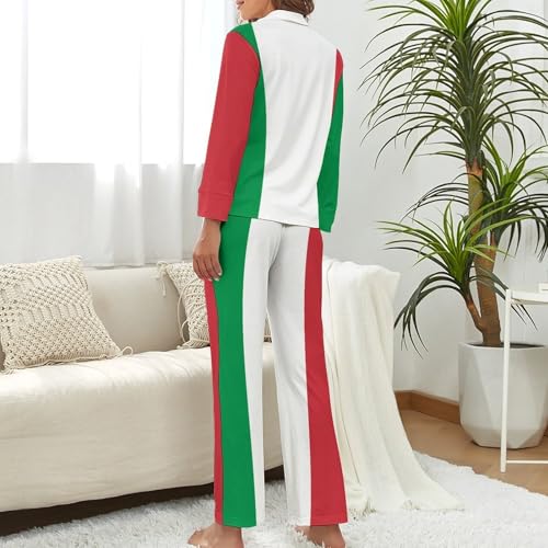 Pyjama femme 2 pièces avec motif drapeau italien ensemble chemise pantalon grande taille doux - 3
