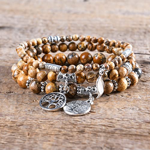 Image of YGLINE Tree of Life Yoga Healing Stone Bracelets,Multilayer Lotus Chakra Stone Reiki Bracelet Sets,Anxiety Crystal Natural Stone,for Women Stress Relief