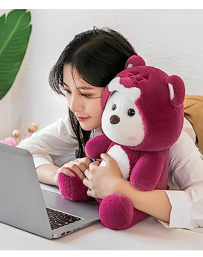 Image of Cartoon Plush Cross-Dressing Teddy Bear Plush Toy, Cute Teddy Bear with Removable Stitchhat (Pink StrawberryBear, 11 inch / 0.5 lb)