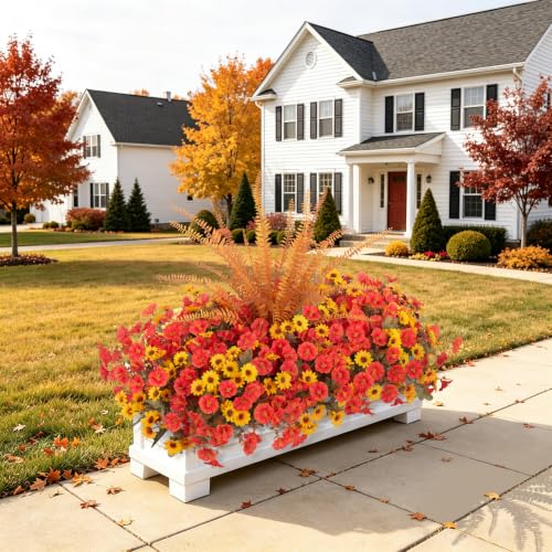 Image of Artificial Fall Mums Flowers Fake Plants for Outdoors Decoration