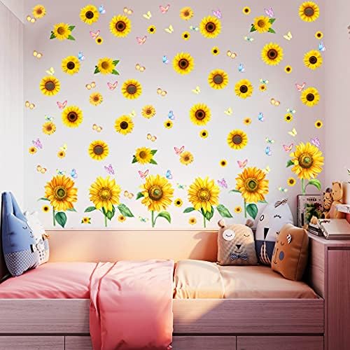 Alnicov Sunflower Wall Stickers with Butterfly,118Pcs Removable Yellow Flower Wall Decals for Bedroom LivingRoom Bathroom Kitchen Party Decor