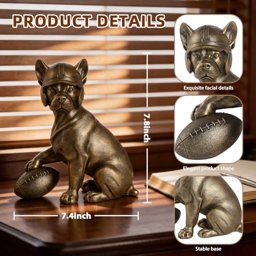 Image of Dog Statue Bulldog Football Player Dog Sculpture Home Decor for Shelves Office Living Room Bedroom Mantle TV Stand Gifts for Dog Football Lovers