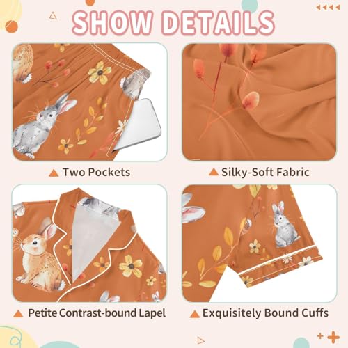senya Bunny Rabbit Cartoons Satin Summer Pajama Sets Silk Short Sleeve Button Down Sleepwear3