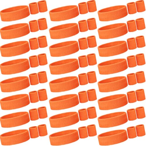 Image of Neon Sweatbands and Wristbands Bulk, Cotton Sports Headbands for Team Spirit, School Field Day, 80s 90s Party, Soccer Fan Accessories, Gym, Cheer and Group Events