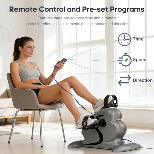 Image of Motorized Exercise Bike for Seniors with Leg Support, Electric Pedal Exerciser for Arm & Leg Exercise Remote Control 10 Adjustable Speeds Forward & Reverse Pedaling LCD Display for Home Use