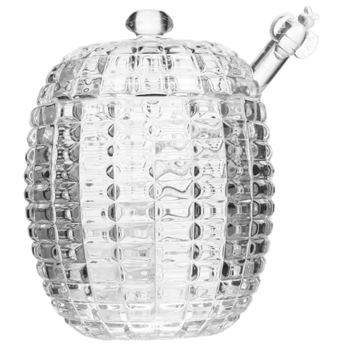 SUPVOX Convenient Honey Jar 240ml Honey Pot Lidded Honey Container Honey Jar with Stirrer Small Glass Jar for Honey
