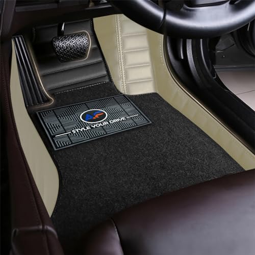 Image of Autofurnish Combination 9D Car Mat Full Set for KIA Seltos (Manual 2026 || Luxury Leather Dual-Stitch Full Set 9D Car Floor Mat || 100% Waterproof || Color : Black HC-Beige