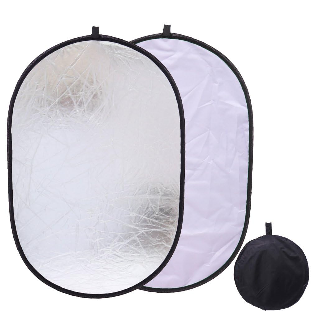 eWINNER 150 * 200cm 2-in-1 Portable Backdrop white silver Chromakey Collapsible Background Photography Light Reflector with Carry Bag (2-in-1/150 * 200cm)