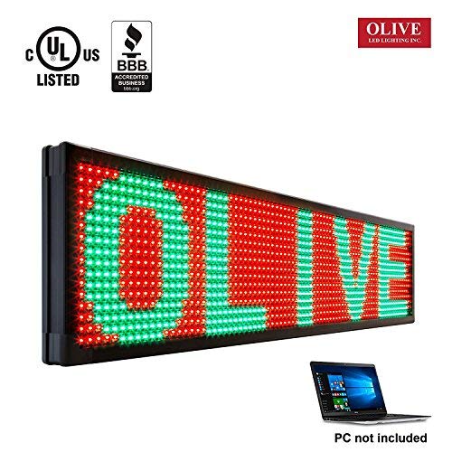 OLIVE LED Sign 3Color, RGY, P20, 15\"x53\" PC Programmable Scrolling Outdoor Message Display Signs EMC - Industrial Grade Business Ad Machine.