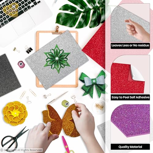 Image of Lakeer A4 Glitter Foam Sheet Sparkles Self Adhesive Sticky A4 Size with Sticky Back Pack of 20 Sheets 10 Colours x 2 Pcs Each for Art & Craft, DIY Work Decoration, Gift Wrapping