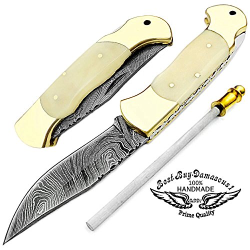 Damascus Steel Knife - 7.5" Camel Bone Knife Handel - Handmade Custom Knife - Pocket Folding Knife - Damascus Pocket knife - Pocket Knife for Men - Knives - Good For Camping Hunting Indoor & Outdoors Activities Knife - Damascus knife - Hunting & Fishing - - Thumbnail 2