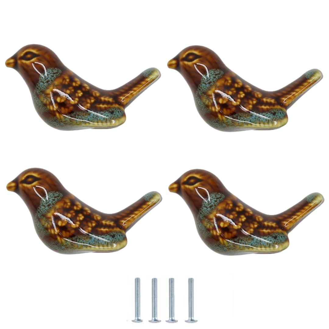 SANCHAKOU Cupboard Knob 4Pcs Retro Bird Ceramic Handle Cabinet Wardrobe Door Drawer Home Use Blue
