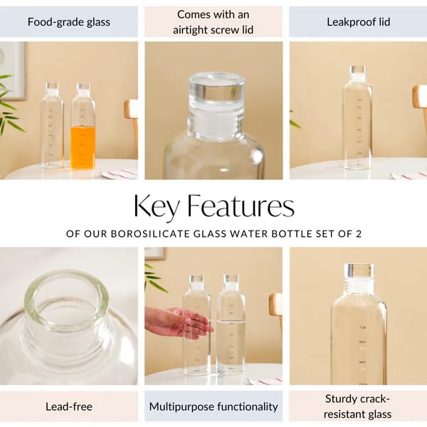 Image of Glass Water Bottle for Adults, Student Direct Drinking Freezer Safe, Leak Proof, Gym Travel On-The-Go Hotel-Style Design Borosilicate Glass Water Bottle With Time Marker (Yellow)