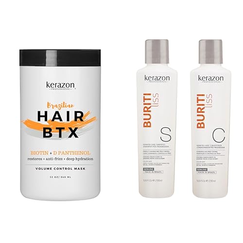 KERAZON Tratamiento BTX brasileño para todo tipo de cabello + kit de champú y acondicionador sin sulfato y sin sodio