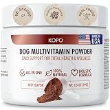 Kopo Dog Multivitamin Powder | Supports Heart, Daily Vitality, Immune Health, Digestion, Skin & Coat and Hip & Joint | for Puppy, Adult & Senior Dogs | Beef Liver Flavor | All Breeds Sizes