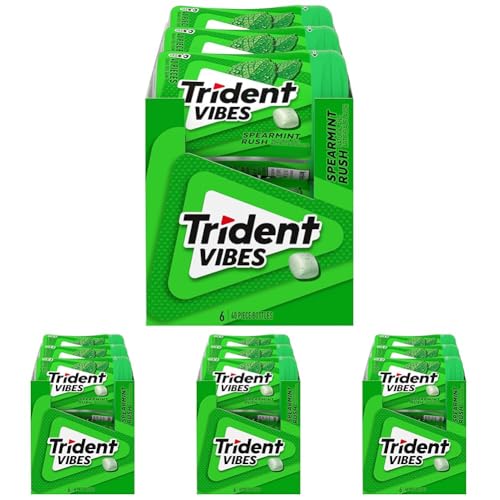 Image of Trident Vibes Spearmint Rush Sugar-Free Chewing Gum, 6 Bottles of 40 Pieces (240 Total Pieces) (Pack of 4)