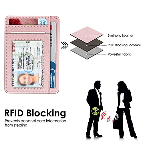 Image of FINTIE Slim Minimalist Front Pocket Wallet, RFID Blocking Credit Card Holder Card Cases with ID Window for Men Women (Rose Gold)