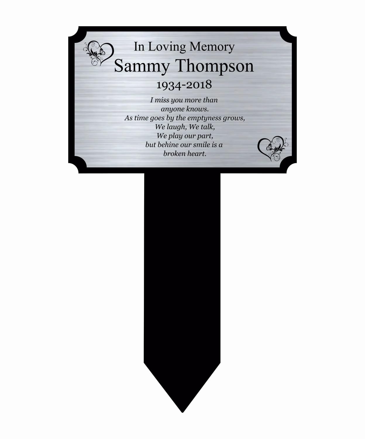 Personalised Memorial Plaque, Rememberance Plaques, Loved Ones, Pets, Dog, Cat, Grave Garden Marker Spike Planted in Memory (Silver)