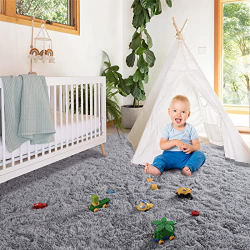Vasofe Extra Soft Grey Fluffy Area Rugs 5X7 Shag Bedroom Rugs, Gray Large Fuzzy Rugs For Living Room, Plush Nursery Carpet For Kids, Teen, Shag Furry Throw Modern, Indoor Home Decor Floor Rug #TOP1