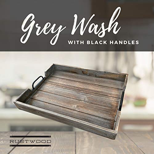 image for Rustic Wood Tray with Black Handles - Serving Tray & Coffee Table Tray