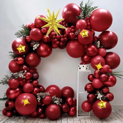 Image of Double Stuffed Burgundy Balloon Arch for Birthday Valentines Party Decor