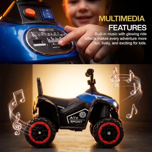 Image of Baybee Monstro Baby Electric Bike for Kids | Rechargeable Balance Bikes with LED Lights, USB, Music & Backrest | Beach ATV Dirt Bikes | 6V Battery Operated Kids Bike for 2-5 Years Boys Girls (Blue)