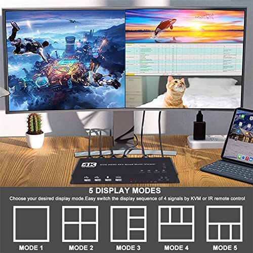Image of Tobo 4K HDMI Multiviewer 4 in 1 Out 1080P, 4 Ports Quad KVM swich, Seamless Switch 5 Viewing Modes，Shares 4 USB Devices on 4 Computers(HDMI-4x1-KVM)