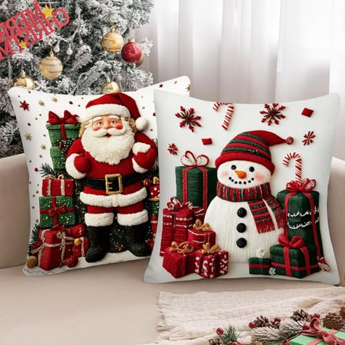 BSITSSS 2 Pieces Christmas Cushion Covers 45x45cm Rabbit Elk Christmas Cushions Xmas Cushion Covers Old Man New CHRIstmas Pillows ChristmasPillowCases for Holiday Xmas Decor