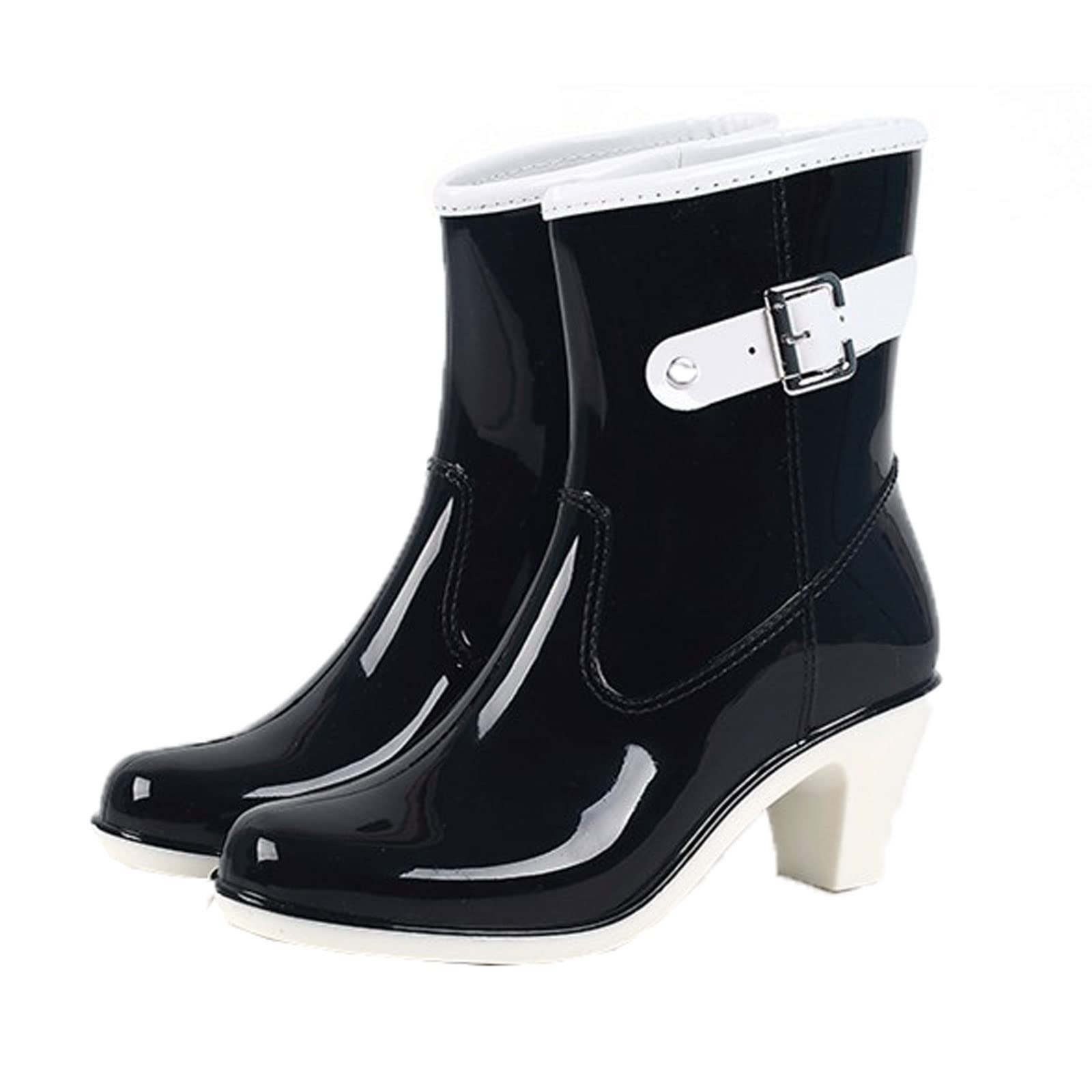 LUCIYLUCIY Rain Boots for Women Women High Heels Wedges Rain Boots Mid-calf Waterproof anti-slip Rainboots Water Shoes Woman Wellies Boots Rubber overshoes (Color : Hortel�, Size : 37)