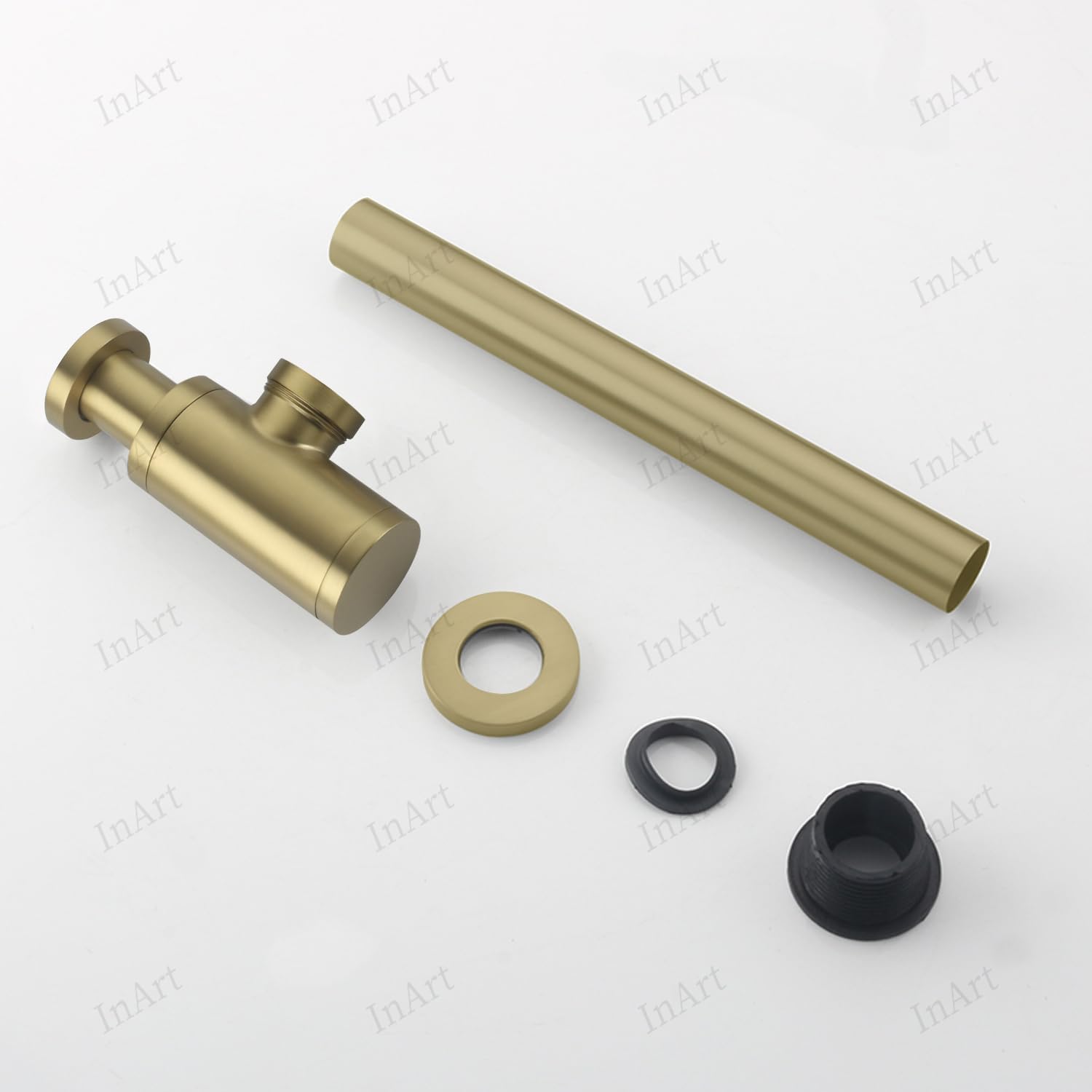 InArt® Heavy Duty Brass Bottle Trap for Wash Basin & Kitchen Sink | Brushed Gold Finish with 12 Inch Pipe & Wall Flange | Anti-Clog, Rust-Proof, Reusable, Easy Installation (Brushed Gold) 3