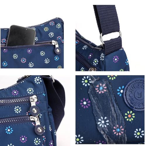 Image of Nylon Floral Multi-Pocket Crossbody Purse Bags for Women Travel Shoulder Bag
