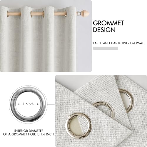Image of MIULEE 100% Blackout Linen Textured Curtains for Bedroom Solid Thermal Insulated Light Beige Grommet Room Darkening Curtains & Drapes Luxury Decor for Living Room 52 x 84 Inch (2 Panels)