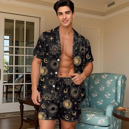 Summer Pajamas Set for Men Short Sleeve Sleepwear Button Down Shirt and Shorts Short Lounge Set XS-5XL4