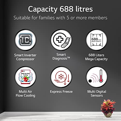 Image of LG 688 L Frost-Free Smart Inverter Compressor Side-By-Side Refrigerator (GC-B257KQDV, Dark Graphite Steel, Multi Digital Sensors and Express Freezing, 2022 Model)