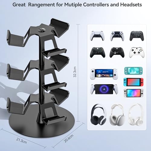 Headset Stand 3 Tiers for Desk, Rotatable Gaming Controller Stand for PS5/PS4/Xbox/Switch2/PS Portal/Phone, Universal PC Gamer Gift Accessory Controller/Headphone Holder for 9 Packs Controller - Image 5
