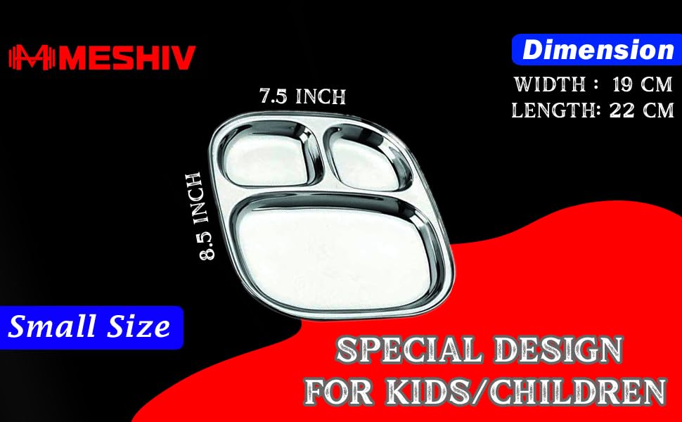 Image of Stainless Steel Plates with Compartments /Tiffin,Pav Bhaji, Partition, Breakfast Steel Plates for Lunch /Dinner /Kids Set of 2 (Small for Kids)