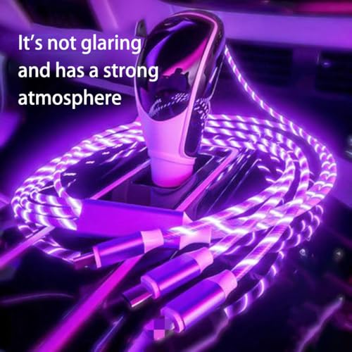 Image of 3 Combinations Multi Ports USB Charger Cable A to Micro USB /Type C PD Fast Charging Cord Light Up LED Current to be a Night Light Compatible with Most of Devices-39 inches Purple.