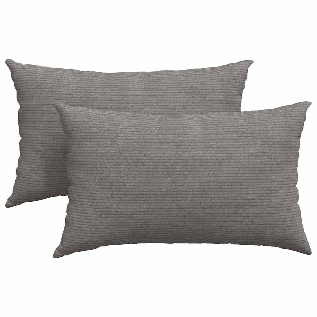 Set di 2 Cuscini da Divano in Velluto a Coste Grigio 50x30 cm | Coppia di morbidi cuscini rettangolari con imbottitura inclusa e fodera sfoderabile per soggiorno e camera da letto.