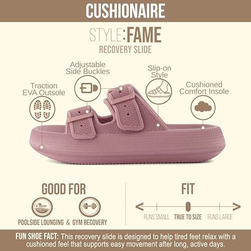 Image of CUSHIONAIRE Fame Pillow Recovery Sandals for Women, Adjustable Double Buckle Waterproof EVA Cloud Slides for Women